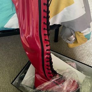 Red Thigh High Demonia Pleather Boots